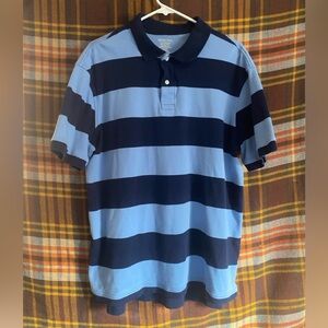 Navy and Light Blue striped, collared shirt